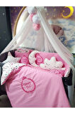 70x120 Nakışlı Bebek Uyku Seti İsimli - Lüks Cibinlik Ve Aparat - Başak Taç Motifi