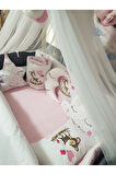 70x120 Ceylan Nakışlı Bebek Uyku Seti İsimli 18 Parça Lüks Cibinlik ve Aparat Seti