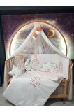 70x130 Nakışlı İsimli Bebek Uyku Seti 17 Parça - Lüks Cibinlik Ve Aparat - Gökkuşağı