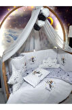 70x130 Nakışlı Bebek Uyku Seti İsimli - Lüks Cibinlik Ve Aparat - Uçan Ayı Motifli