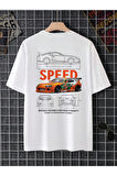 Unisex Speed Hızlı Araba Baskılı Oversize T-Shirt