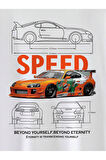 Unisex Speed Hızlı Araba Baskılı Oversize T-Shirt