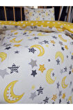 5 Parça 90x130 Bebek Uyku Seti - Yorgan Yastık Çarşaf Takımı - Ay Yıldız Desen Sarı