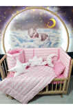 60x120 Bebek Uyku Seti - Cibinlik Ve Aparat - Pembe İnce Zigzag Yıldız Desen