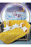 60x120 Bebek Uyku Seti - Cibinlik Ve Aparat - Sarı Çiçek Yıldız Desen