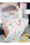 60x120 Bebek Uyku Seti 12 Parça - Cibinlik Ve Aparat Dahil - Ay Bulut Yıldız