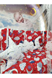 60x120 Bebek Uyku Seti - Cibinlik Ve Aparat - Kırmızı Bulut Yıldız Desen