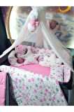 70x110 Bebek Uyku Seti - Lüks Cibinlik Ve Aparat Dahil - Kalp Bulut Yıldız