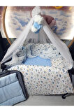 70x120 Gökkuşağı Bebek Uyku Seti 17 Parça Lüks Cibinlik & Aparat Dahil