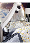 70x120 Bebek Uyku Seti - Lüks Cibinlik Ve Aparat Dahil - Ay Yıldız Desenli