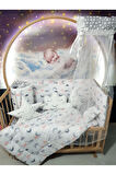 70x130 Bebek Uyku Seti - Cibinlik Ve Aparat - Gri Ay Yıldız Desen