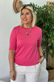 Pembe Bisiklet Yaka Kısa Kol Mevsimlik Triko