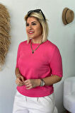 Pembe Bisiklet Yaka Kısa Kol Mevsimlik Triko