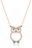 Baykuş Kolye - Nazar Göz Mineli Rose Gold Kaplama 925 Ayar Gümüş - Uvps100186