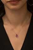 Fasetli Kesim Üç Boyutlu Lila Damla Kolye - 925 Ayar Gümüş Zincir - UVPS100270