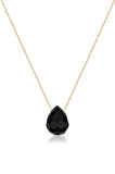 Fasetli Kesim Üç Boyutlu Siyah Damla Kolye - Rose Altın Kaplama 925 Ayar Gümüş Zincir - UVPS100271