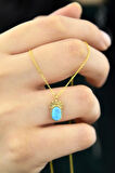 925 Ayar Gümüş Gold Kaplama Turkuaz Opal Taşlı Ananas Kolye