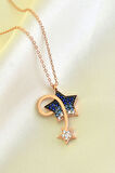 925 Ayar Gümüş Rose Kaplama Mavi Akışlı Kayan Yıldız Kolye