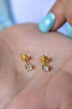 925 Ayar Gümüş Altın Kaplama Zirkon Taşlı Tektaş Küpe 4,0mm.