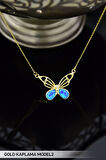 Gümüş Gold Kaplama Opal Taşlı Kelebek Kolye