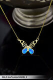 Gümüş Gold Kaplama Opal Taşlı Kelebek Kolye