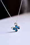925 Ayar Gümüş Rodyum Kaplama Zirkon Taşlı Mavi Morpho Kelebeği Kolye