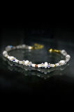 925 Ayar Gümüş Gold Kaplama Helezon Boncuklu, Şeffaf Beyaz Kristal Boncuk Bileklik