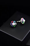 925 Ayar Gümüş Rodyum Kaplama Renkli Taşlı Incili Çiçek Küpe