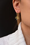 925 Ayar Gümüş Gold Kaplama Mavi Tek Taş Lotus Halka Küpe
