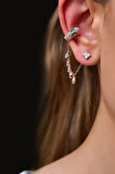 925 Ayar Gümüş Rose Kaplama Tekli Ear Cuff Chain Snake Küpe