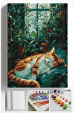 Sayılarla Boyama Tuval Seti Fırça Boya Dahil (Çıtalı) 40x50 CM - UYUYAN KEDİ