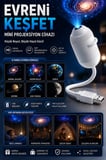 Uzay Gece Lambası Mini Projektör 6 Film Disk 360° Dönen Ay Aurora Kuzey Işıkları Tak Çalıştır Nebula