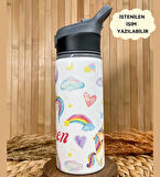 Kişiye Özel İsimli Kız Çocuk Unicorn Pipetli Suluk Matara 650 ml