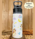 Kişiye Özel İsimli Kız Çocuk Unicorn Pipetli Suluk Matara 650 ml
