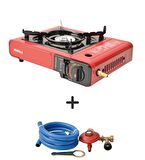 Nurgaz Portatif Ocak Kırmızı + Hortum Dedantör Set