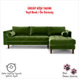 Ürgüp Yeşil Modern Rahat Köşe Takımı Yumuşak Sünger Yüksek Ayak Pati Dostu Baby Face Kumaş Pofuduk Sol Köşe