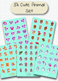 Sevimli Hayvanlar 5'li Sticker | Bullet Journal | Notebook | Ajanda | Scrapbook Için Uygun Set