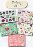 Cozy Temalı 5'li Sticker | Bullet Journal | Notebook | Ajanda | Scrapbook Için Uygun Set
