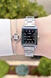Casio CSISTE35 Kadranı Siyah Kordonu Gümüş Renk Hediye Paketli Kadın Kol Saati ve Bileklik