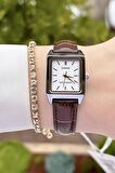 Casio CSISTE40 Kasası Gümüş Kordonu Kahverengi Renk Hediye Paketli Kadın Kol Saati ve Bileklik