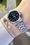 Casio CSISTE62 Kadranı Siyah Kordonu Gümüş Renk Hediye Paketli Kadın Kol Saati ve Bileklik