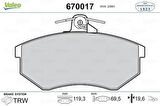 Valeo 670017 Ön Balata Passat 1.8 88-96 Audi 80 A41.6 1.9TDI 95-10 119.3X69.6X19.4mm Gdb854 8E0698151N
