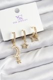 Pirinç Zİrkon Taşlı Ay Ve Hilal Model Gold Renk 3'lü Kadın Küpe - TJ-BKP10942
