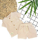 9-12-18-24 Ay Düğme Detaylı Çizgili Müslin Kumaş Yazlık 2li Erkek Bebek Takımı