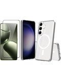 Vendas Samsung Galaxy S24 Plus Kılıf Magsafe Şarj Özellikli Şeffaf Sert Pc Zore Embos Kapak + Cam Ekran Koruyucu