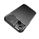 Vendas iPhone 14 (iPhone 14 Uyumlu) Deep Dizayn Auto Focus Tasarımlı Karbon Dizayn Kılıf + Cam Ekran Koruyucu