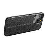 Vendas iPhone 14 Pro Max (14 Pro Max Uyumlu) Deri Desenli Niss Dikiş Tasarımlı Darbe Dirençli Silikon Kılıf + Cam Ekran Koruyucu