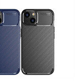 Vendas iPhone 14 Uyumlu Karbon Fiber Tasarımlı Kamera Çıkıntılı Darbe Dirençli Kılıf