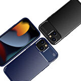 Vendas iPhone 14 Uyumlu Karbon Fiber Tasarımlı Kamera Çıkıntılı Darbe Dirençli Kılıf + 5D Cam Ekran Koruyucu