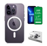 Vendas iPhone 14 Pro Max Uyumlu (14 Pro Max) Magsafe Şarj Destekli Darbe Dirençli Fit Hard Silikon Kılıf + Kamera Lens + Seramik Nano Ekran Koruyucu